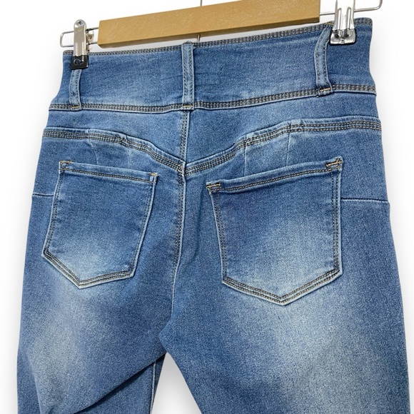 Cali 1850 Skinny Mid Rise Jeans Ankle Knit Denim Stretch Juniors Size 0/24 Blue - Picture 5 of 11